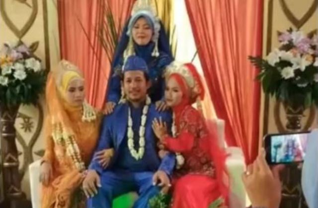 Viral! Pria Ini Nikahi 3 Wanita, Fotonya Kompak dan Mesra di Pelaminan