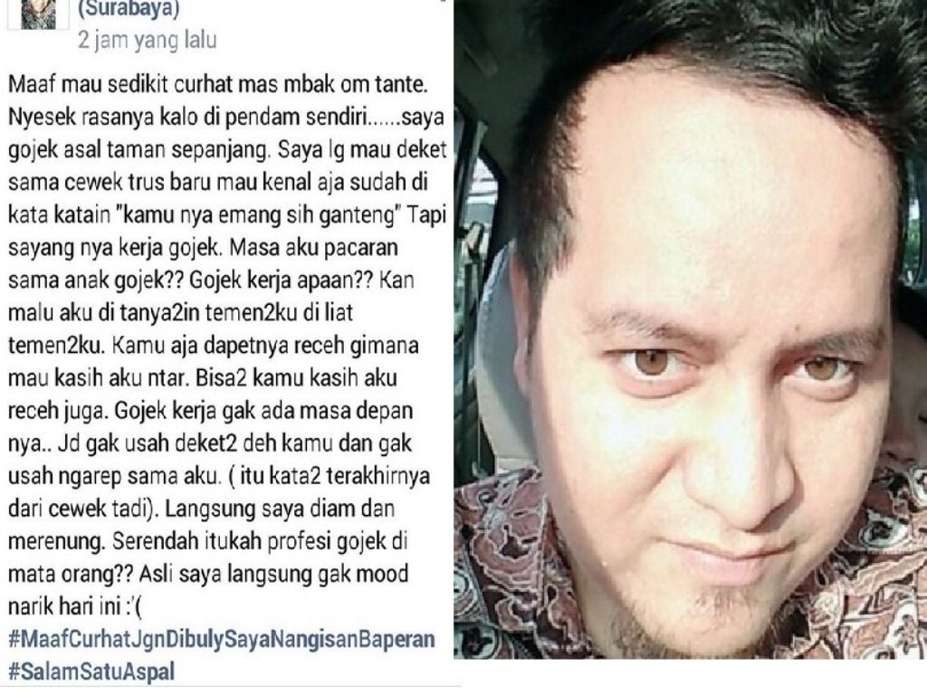 Driver Ojol ini Ditolak Cewek yang Ditaksir Gara-Gara Kerja Gojek, Curhatannya Viral