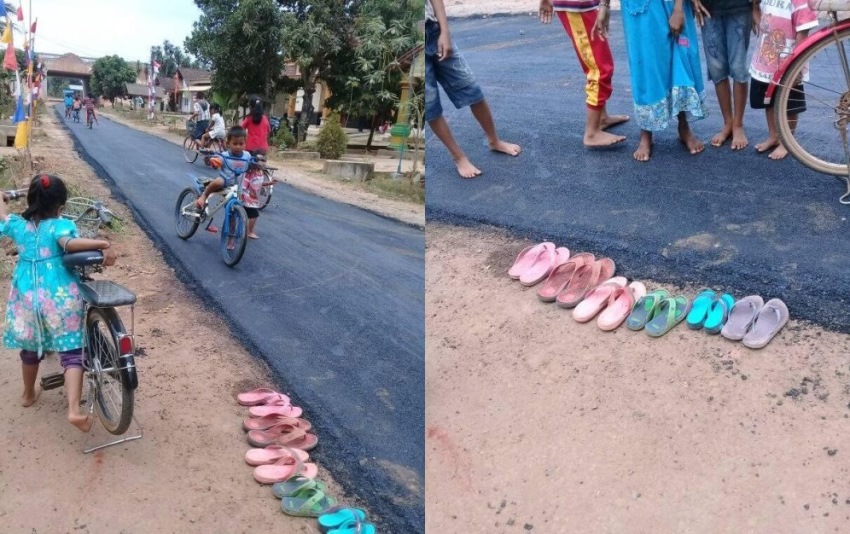 Main di Jalan yang Baru di Aspal, Tingkah Bocah ini Lucu Sekaligus Mengharukan