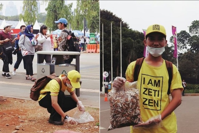 Pungut Sampah Puntung Rokok Selama Asian Games, Aksi Pemuda ini Bikin Salut