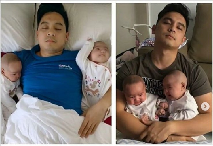 Viral Papa Ganteng Mengasuh Bayi Kembar, Lebih Gemas Ayah atau Bayinya?