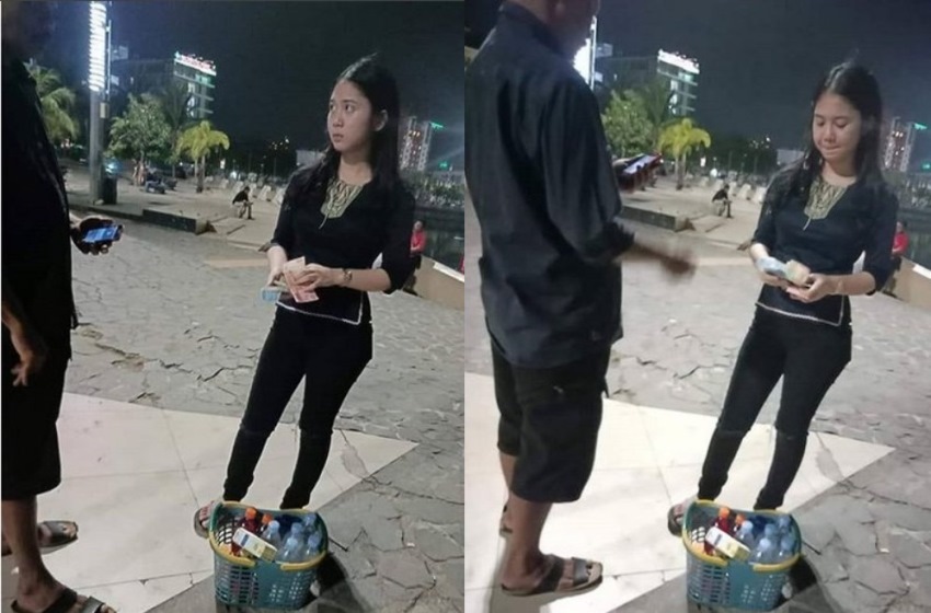 Pulang Sekolah Langsung Bantu Orangtua Jual Minuman di Pantai Losari, Paras Cantik Siswi SMA ini Bikin Jatuh Hati