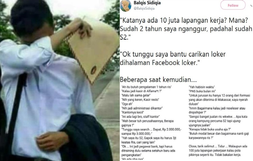 Tulis Kisah Lulusan Sarjana Susah Cari Kerja, Unggahan Akun ini Banjir Komentar Netizen