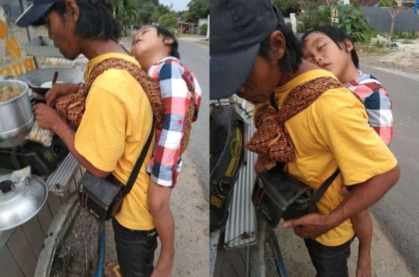 Istri Meninggal, Bapak ini Jualan Somay sambil Gendong Anak, Kisahnya Mengharukan