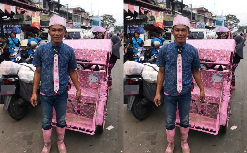 Serba Hello Kitty, Tukang Becak di Cikurubuk Tasikmalaya ini Viral