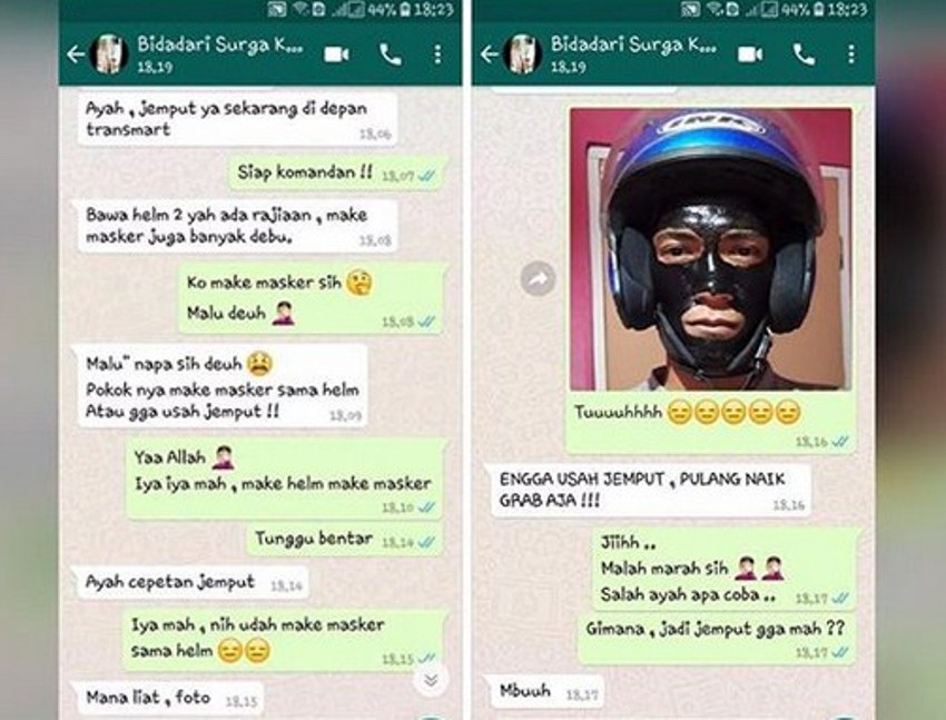 Disuruh Pakai Helm dan Masker saat Jemput, yang Digunakan Cowok ini Malah Bikin Istrinya Marah