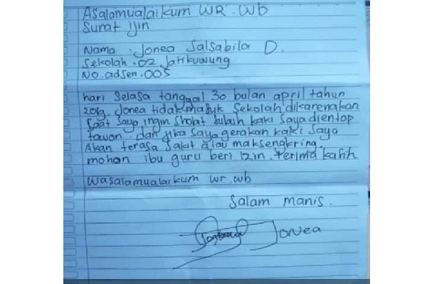 Viral Surat Izin Anak SD: Tak Masuk Sekolah karena Dientop Tawon