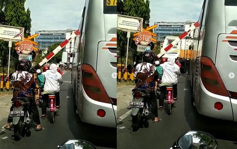 Viral Bus Tersangkut Palang Pintu Perlintasan Kereta Bikin Jengkel Netizen