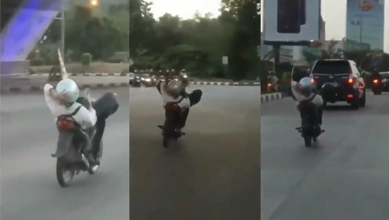 Viral Pria Kendarai Motor Sambil Tiduran Bikin Ngeri