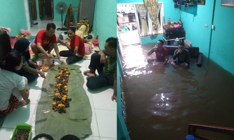 Viral Potret Warganet yang Malam Tahun Baru Makan Bersama, Paginya Kebanjiran