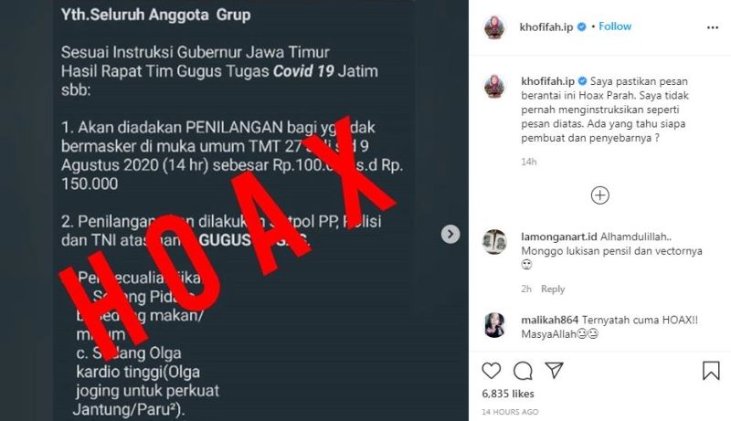 Viral Warga Jatim Akan Didenda Jika Tak Bermasker, Khofifah: Ini Hoax Parah