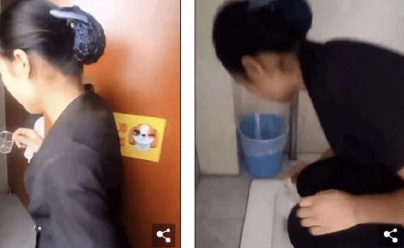 Viral Wanita Minum Air dari Toilet yang Dibersihkannya