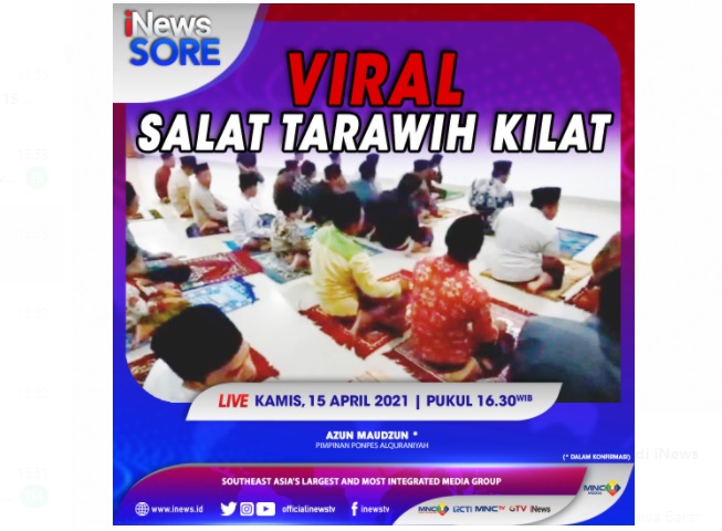 Viral! Salat Tarawih Kilat, Apa Kata MUI? Simak Selengkapnya di iNews Sore Kamis Pukul 16.30 WIB