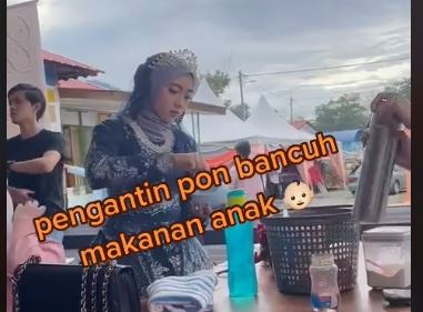 Viral Baru Menikah Usai Punya Anak, Pengantin Perempuan Sibuk Siapkan Bubur Bayi saat Resepsi