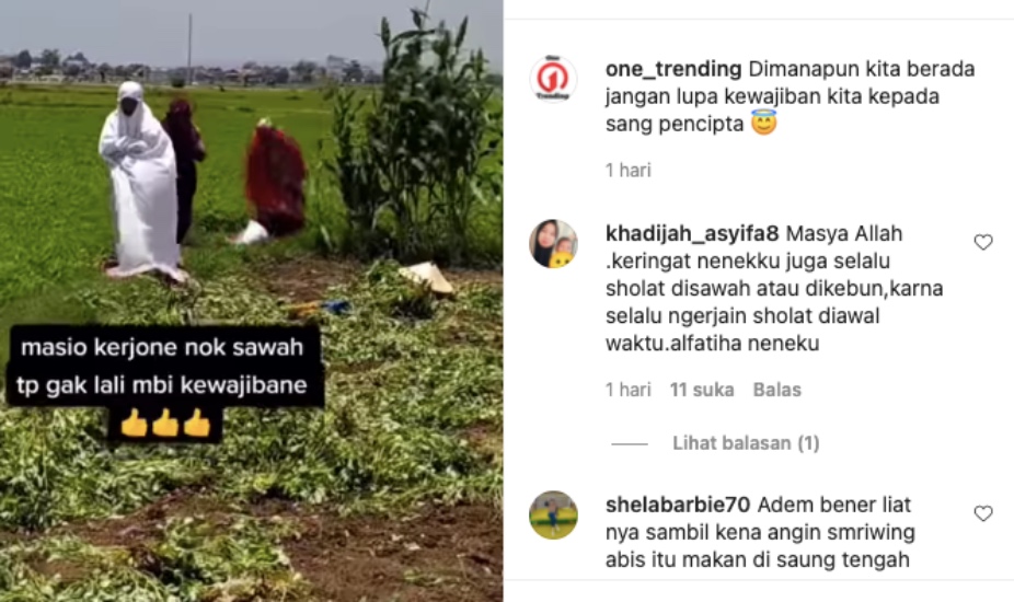 Viral! Ibu-Ibu Petani Sholat di Sawah saat Sela Bekerja Bikin Haru Warganet